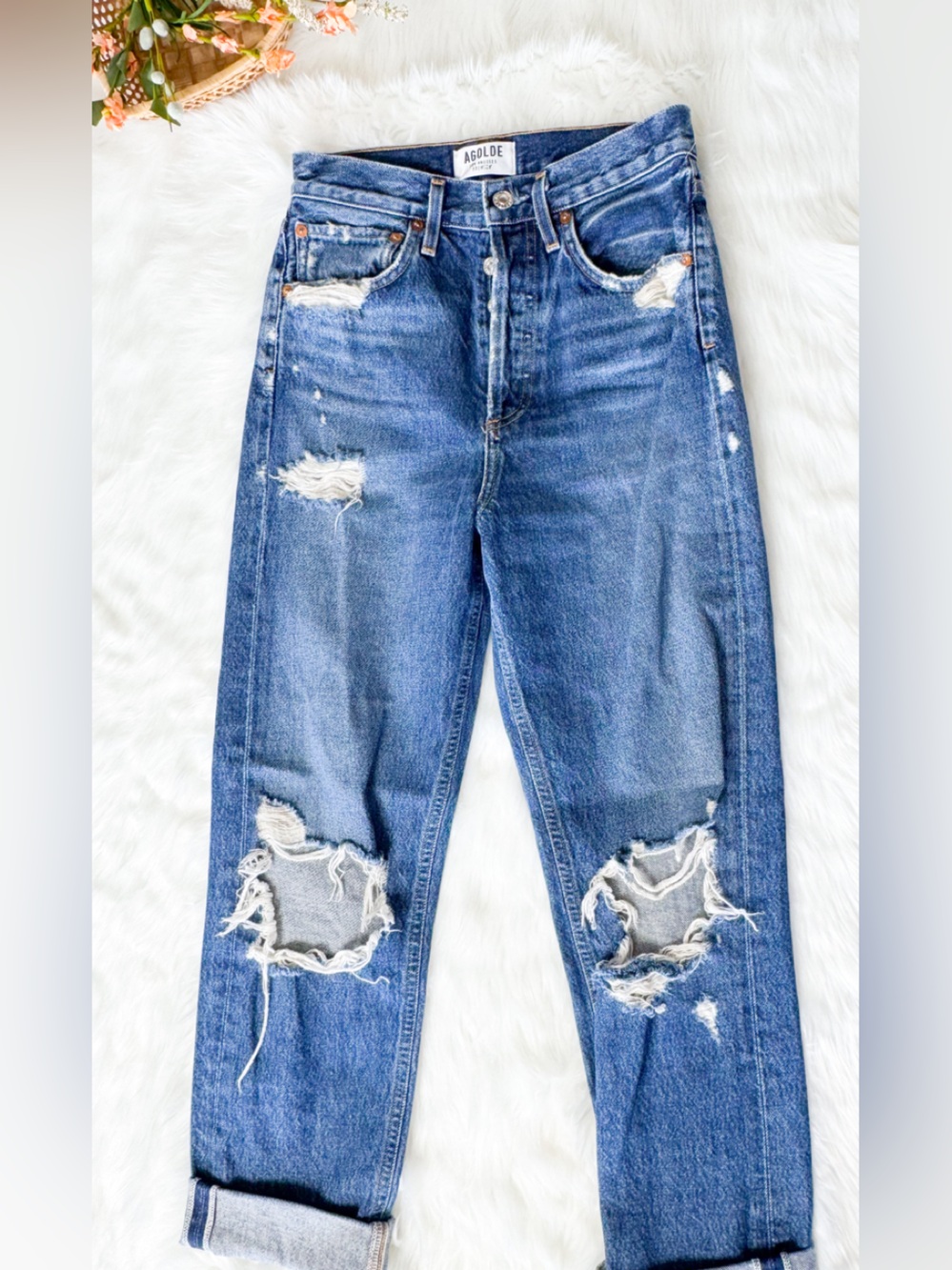 AGOLDE 90s Pinch Waist Jeans Women’s 23 Distressed Straight Raw Hem